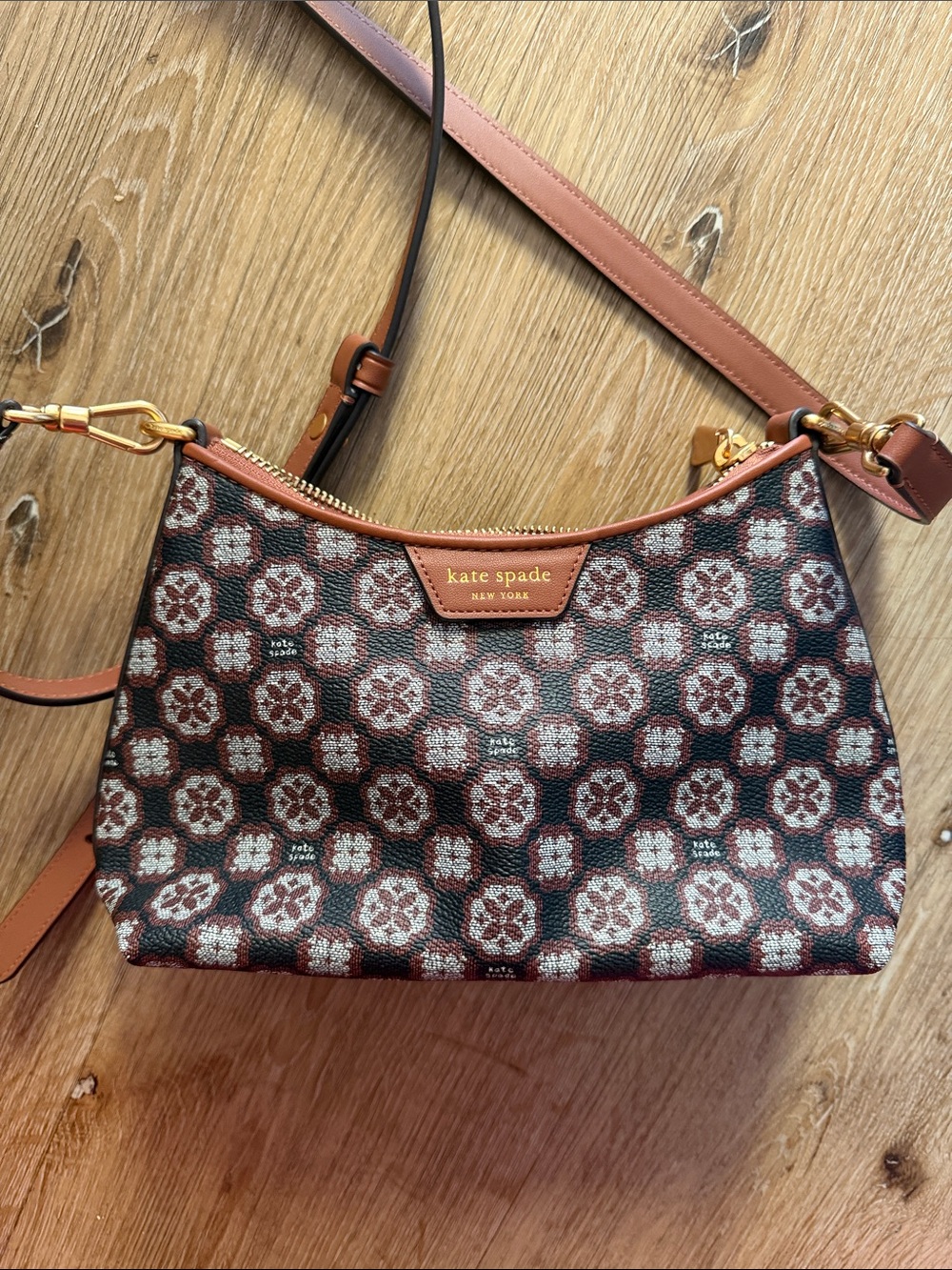 Kate Spade ♠️ Floral Tile Print Brown and Tan Crossbody Bag